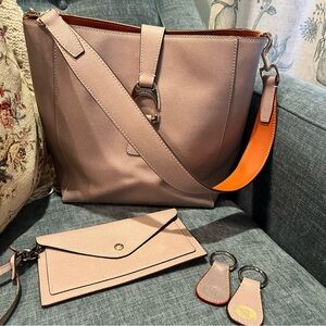 Dooney & Bourke Saffiano Leather Shoulder Bag + Matching Accessories –Blush Pink